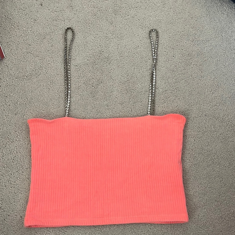 coral tube top with diamond straps